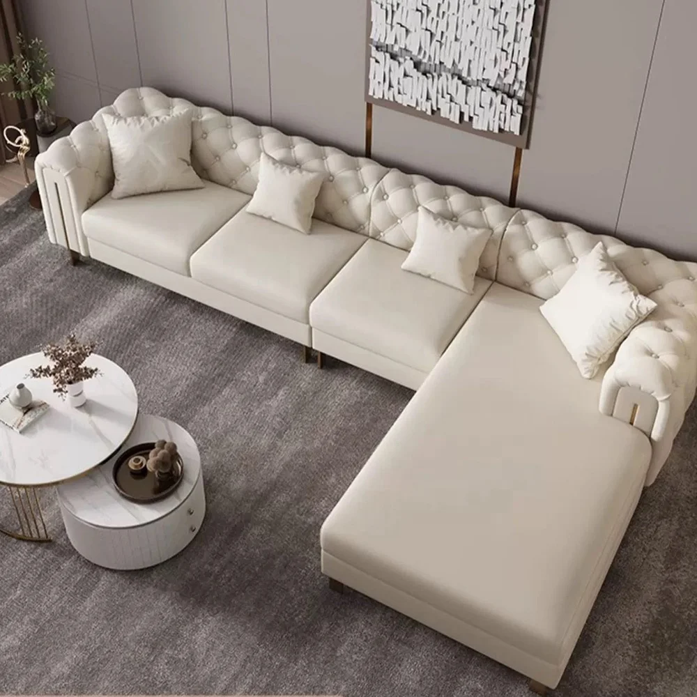 Chesterfield Luxury Genuine Leather Living Room Home Furniture Nordic Big Design Wooden Classical Arabic Sofa Sets
