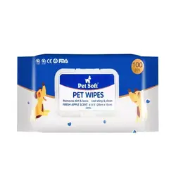 Pet soft 100pcs High quality pet grooming wipes for cats and dogs with large sheet size low MOQ pet hygiene product