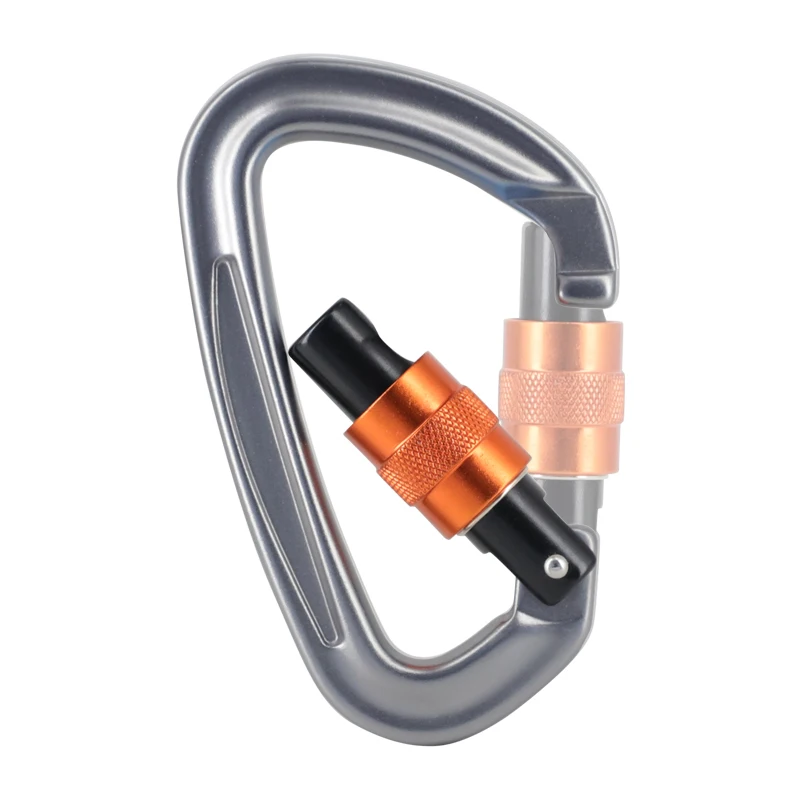 JS Custom 26KN D Type Aluminum Alloy Auto Locking Carabiner Hook With Tag For Rock Climbing