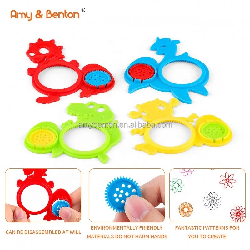 New Spiral Art Drawing Kit Dinosaur Spiral Shape Spirograph Plastic Stencil Assortment Ruler Drawing Template for kids