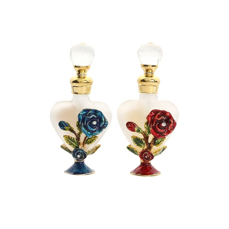 10ml Patented Metal Rose Perfume Bottle Copper Cap With Stainless Bar Heart Glass Essential 0il Refillable Bottle#59702/59702