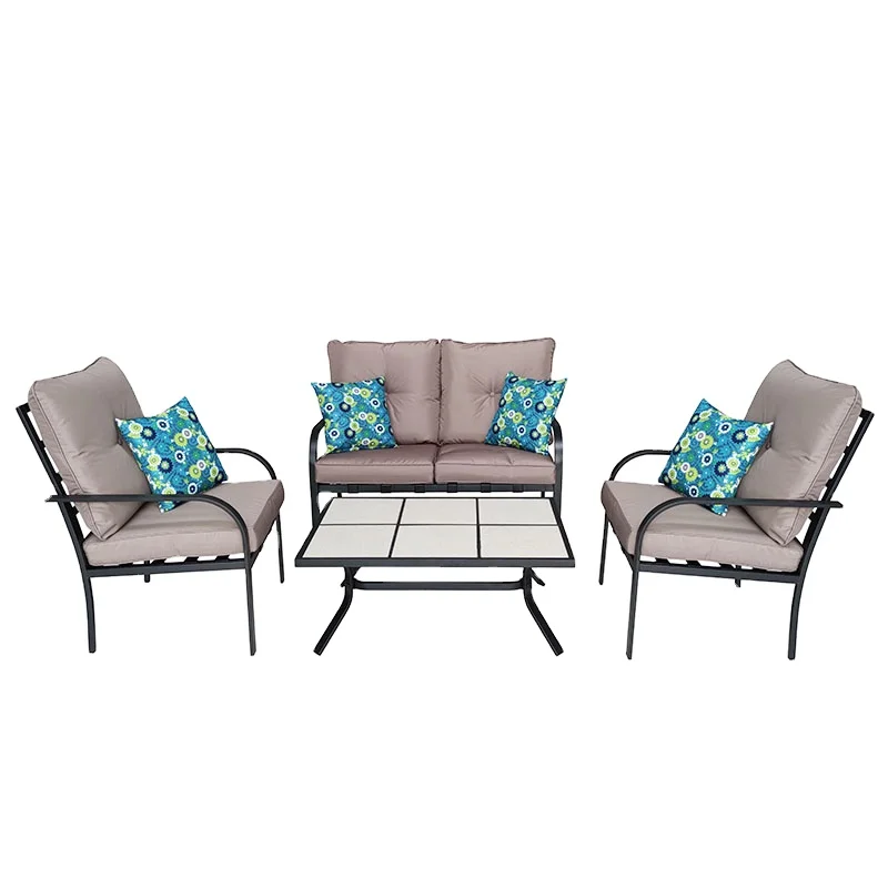  4-Pce Dining Table and Metal Garden Chair Sets for