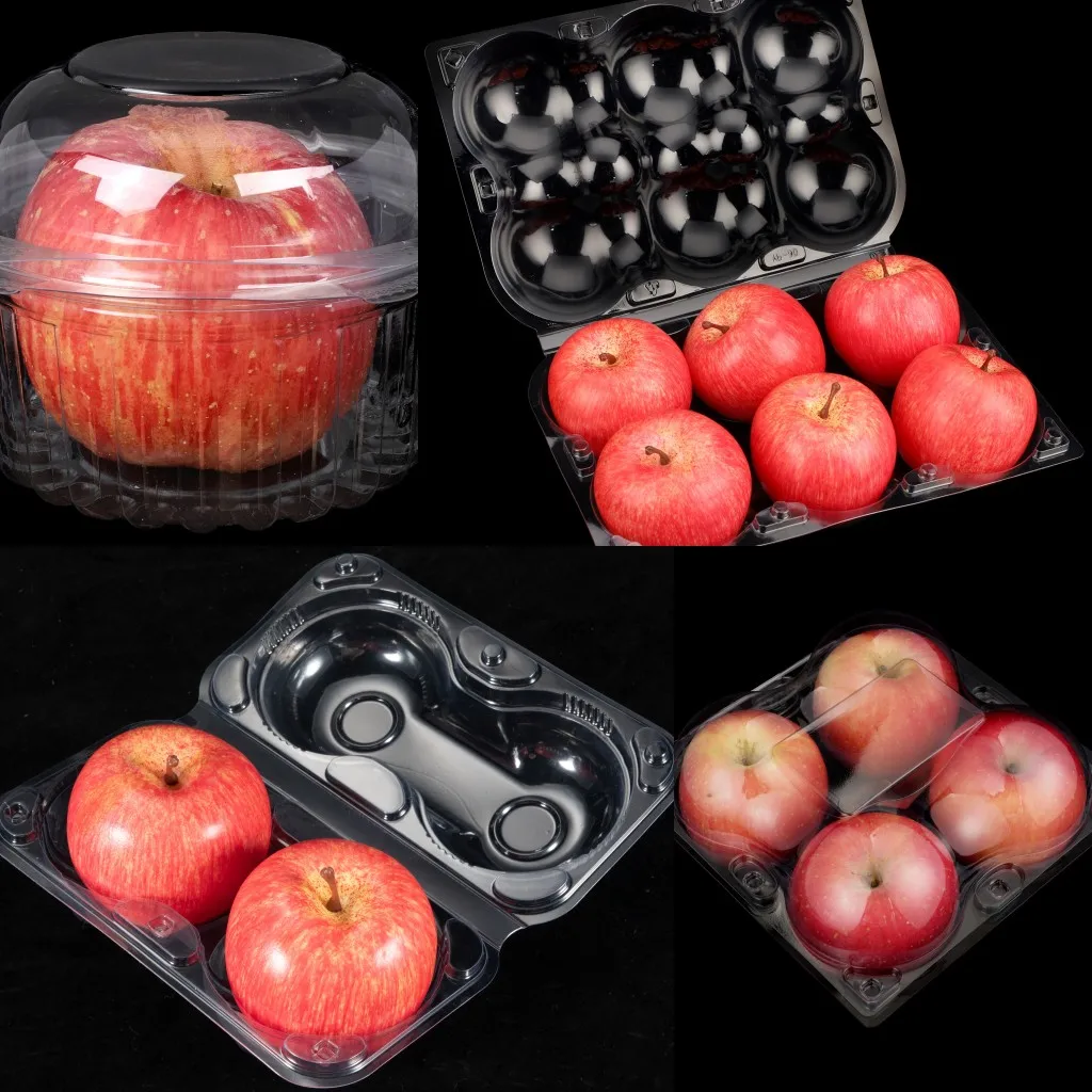 1 2 4 6 cells Disposable PET plastic clamshell box packing food container custom fruit clear clamshell apple packaging box
