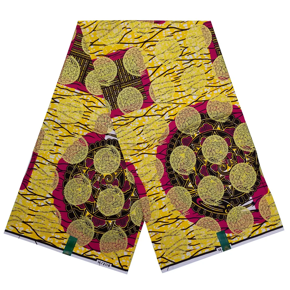 New Nigerian African Wax Fabrics 100%Cotton Print Ankara High Quality Original Pagne Veritable Super Golden
