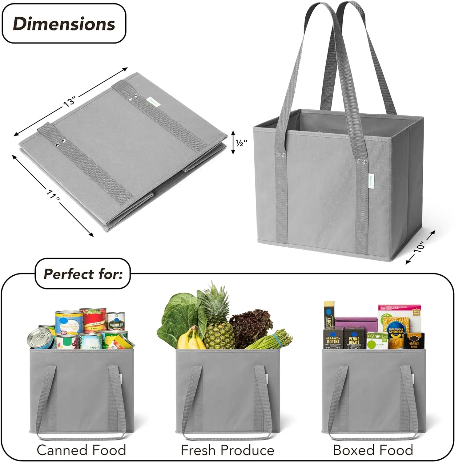 Reusable Grocery Bags Foldable Shopping Bags for Groceries with Box Shape to Stand Up and Stay Open