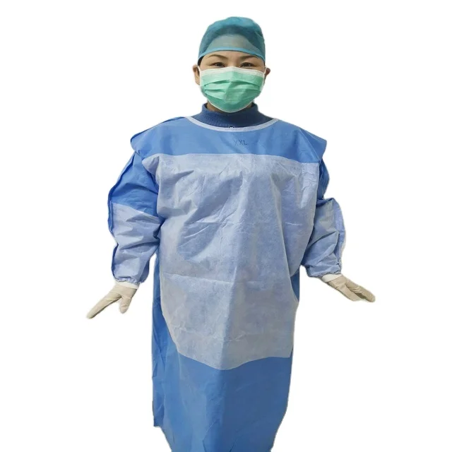 Disposable Hospital Use Blue Reinforced Ultrasonic Welding Treated EO Sterile Surgical Gown