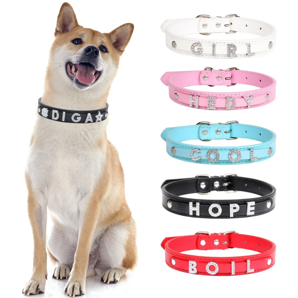 Personalized Bling Dog Name Collar DIY Rhinestone Pet Collars with Letters