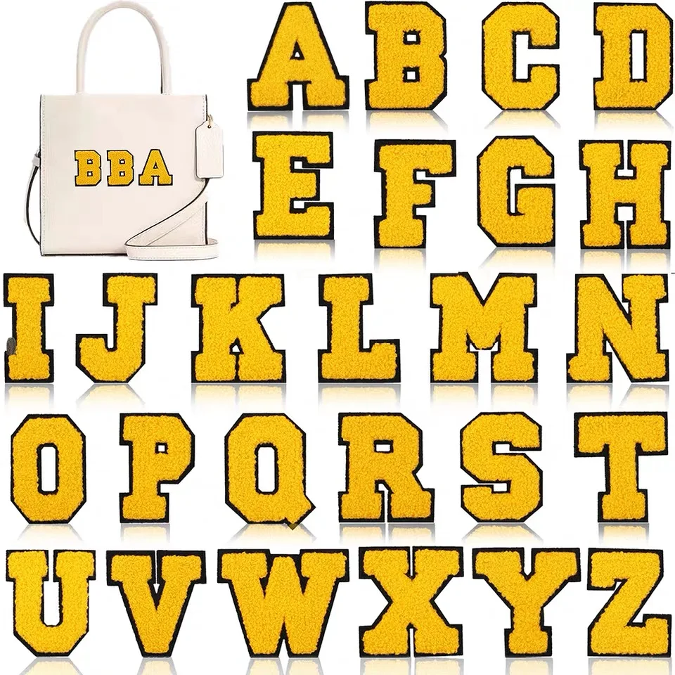 Wholesale Customized  Self Adhesive Multi Color 3M Backing Chenille Patches Set A-Z for Bags Backpacks Clothing Letters Patches