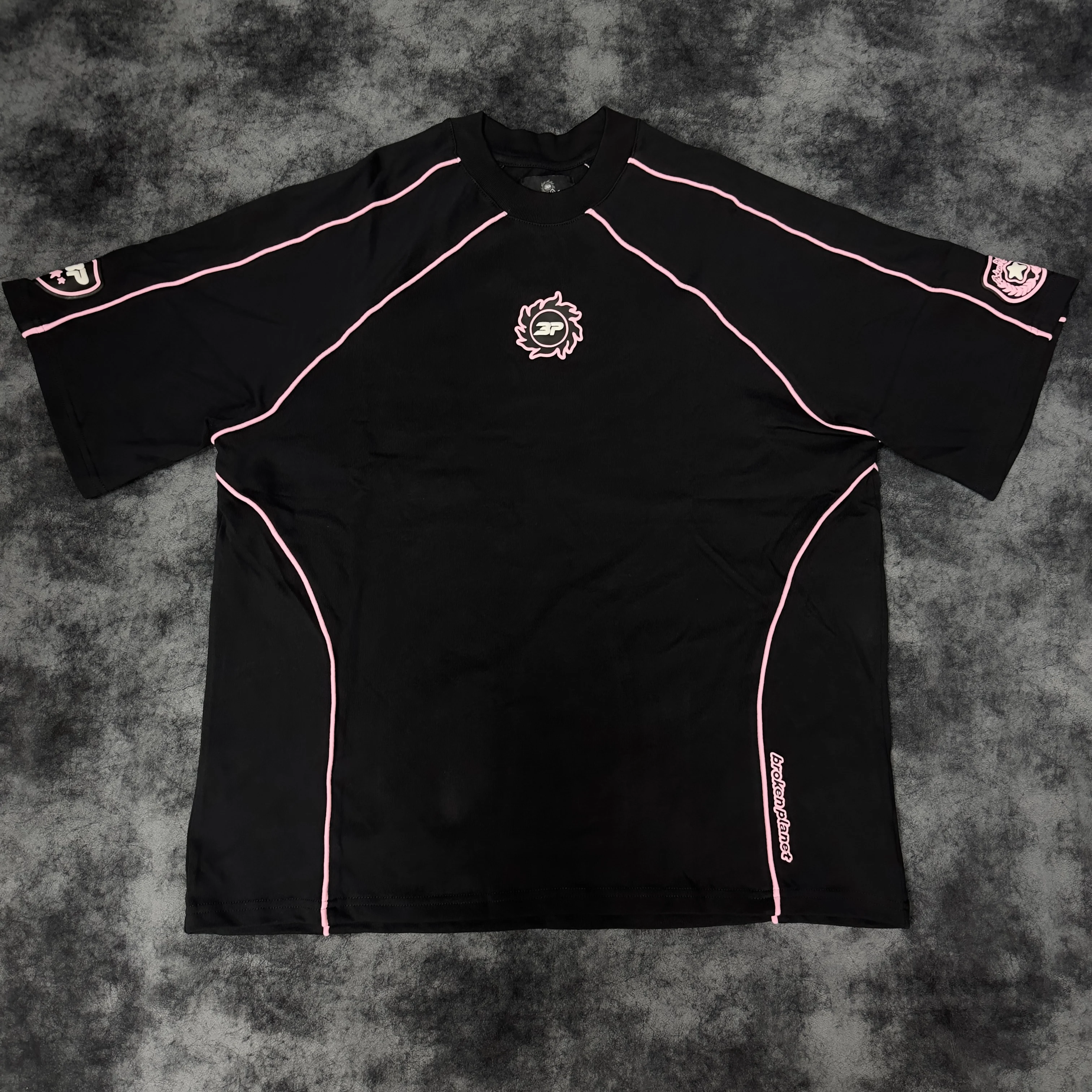 Yingling BP Puff Print Pink Pipping Jersey Shirt Oversize Cropped Boxy T Shirts Cotton Hip Hop Heavyweight Jersey Short Set