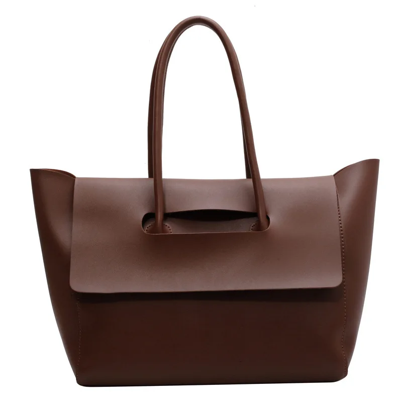 Fashion Woman Autumn Winter Large Capacity Tote Bags Ladies Luxury Commuting Handbag Black Brown PU Leather Shoulder bags