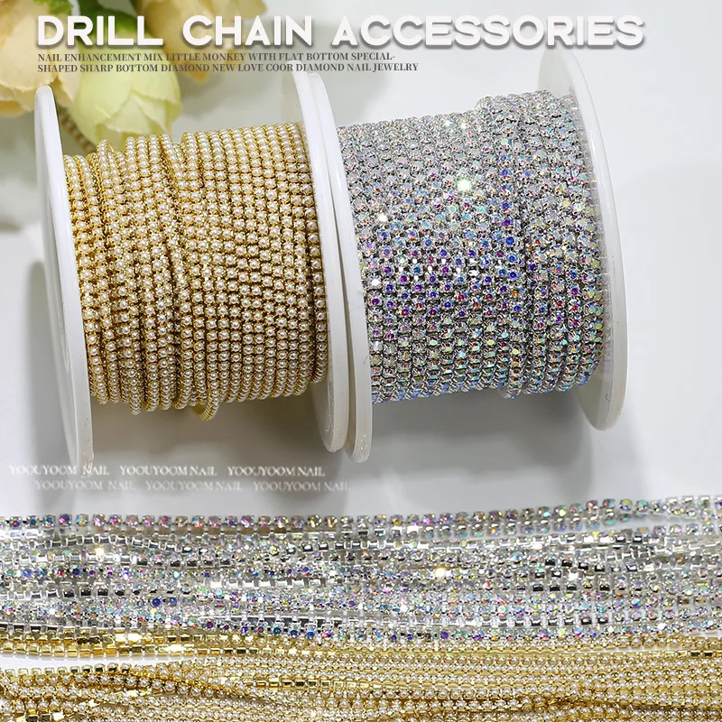 TSZS 1.5/2mm Luxury Crystal Rhinestone Nail Claw Chain Wholesale Fashion Jewelry Pearl Drill Rhinestone Cup Chain Accessories