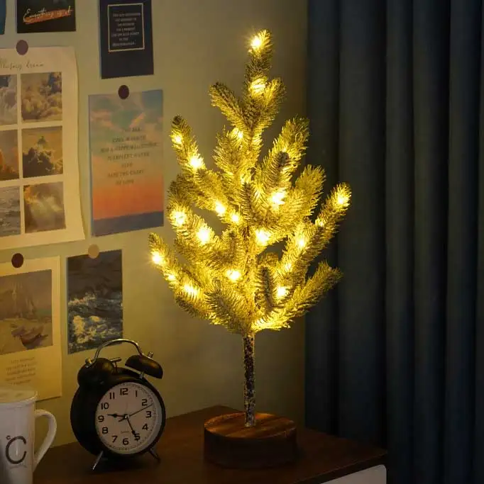 Christmas decorative artificial light little tree light white snowy little pine tree light indoor