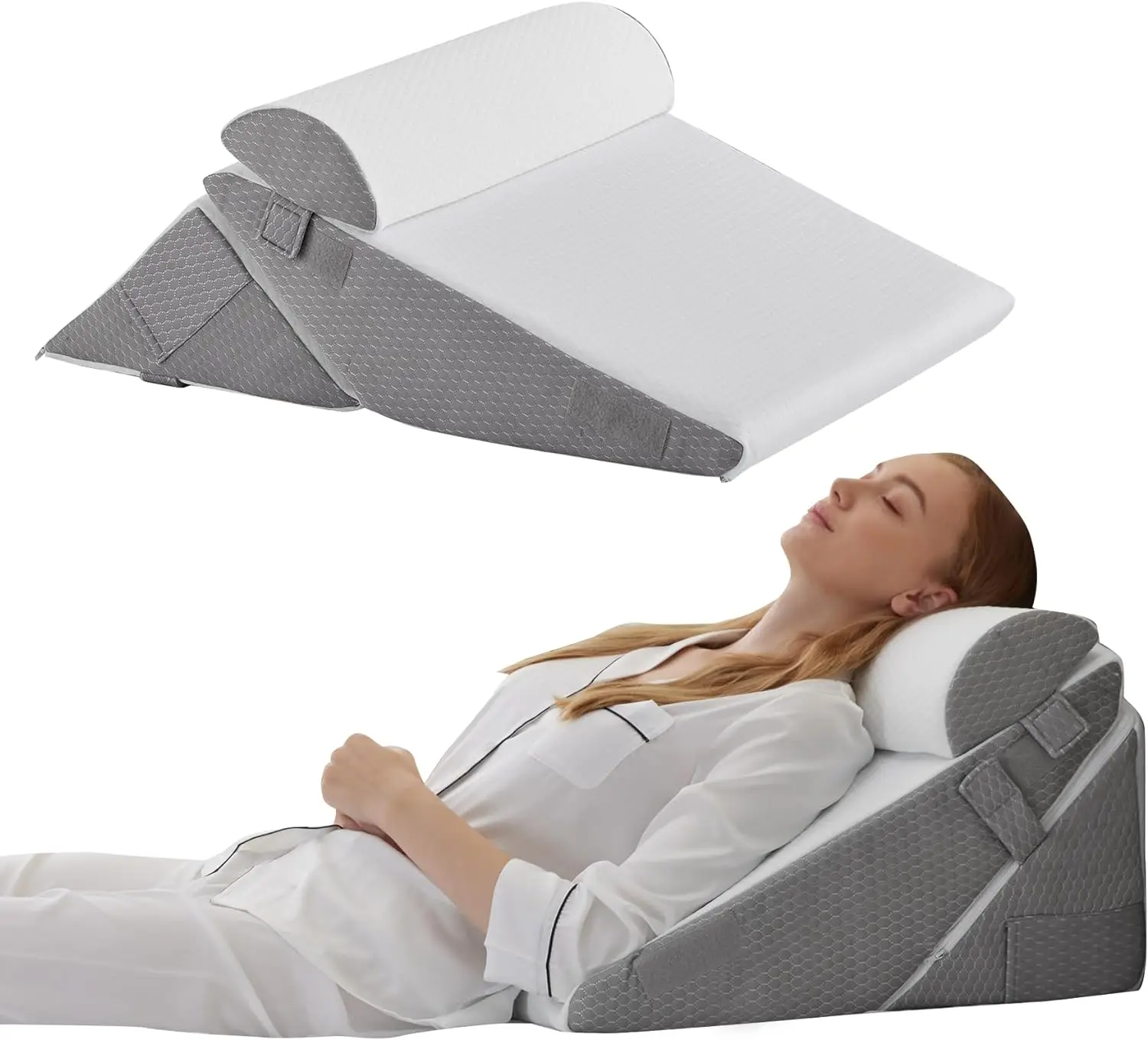 3Pcs Orthopedic Bed Wedge Pillow Set, Foam Wedge Pillow Post Surgery for Back, Leg and Knee Support, Adjustable