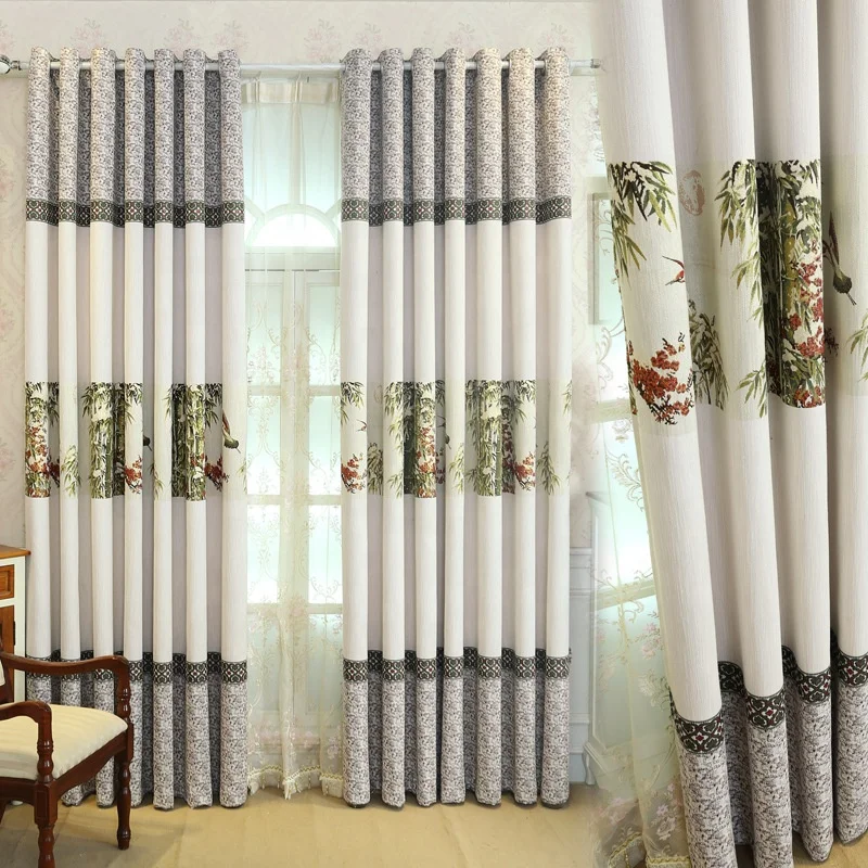Linen curtain with Chinese style landscape
