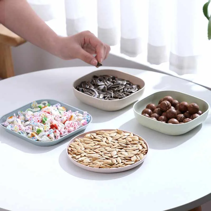 Домашняя простая пластиковая тарелка из пшеничной соломы для костей мусора круглая Квадратная с чистым тоном окуня