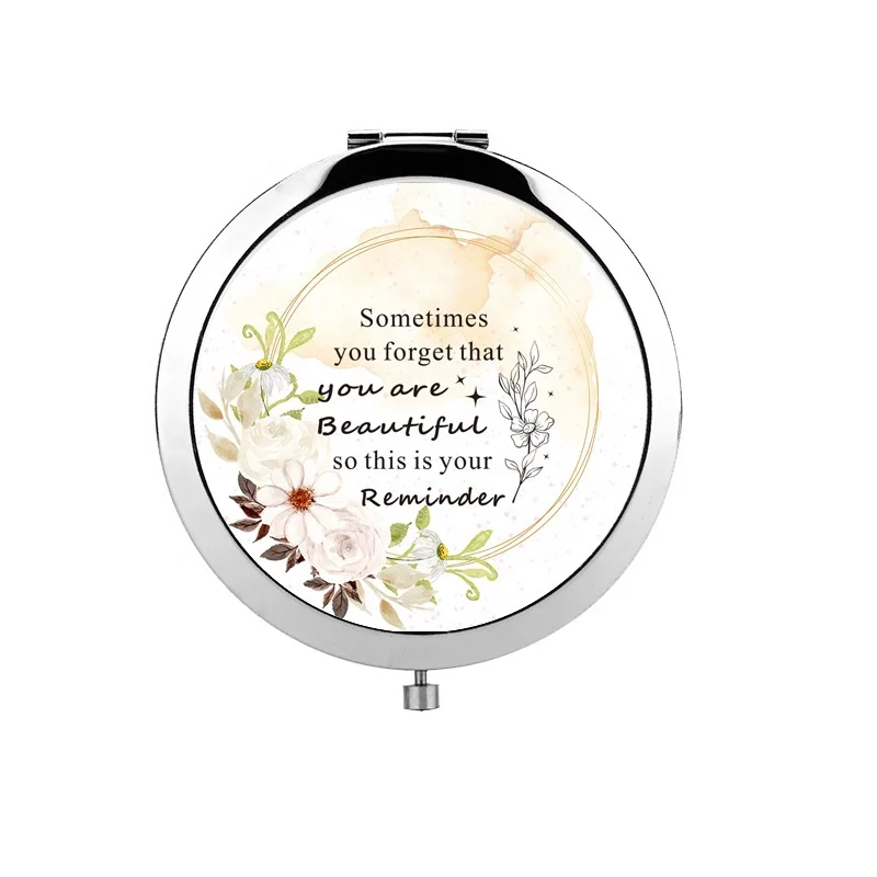 Wholesale Custom 7CM Double Side Foldable Cosmetic Mirror Logo Pattern Pocket Beauty Mirror for Wedding Birthday Makeup Dressing