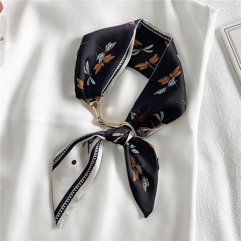 Dragonfly Printed Skinny Scarf Women 2021 Luxury Brand Design Bag Scarves Hair Neck Silk Scarf For Ladies Foulard Headband