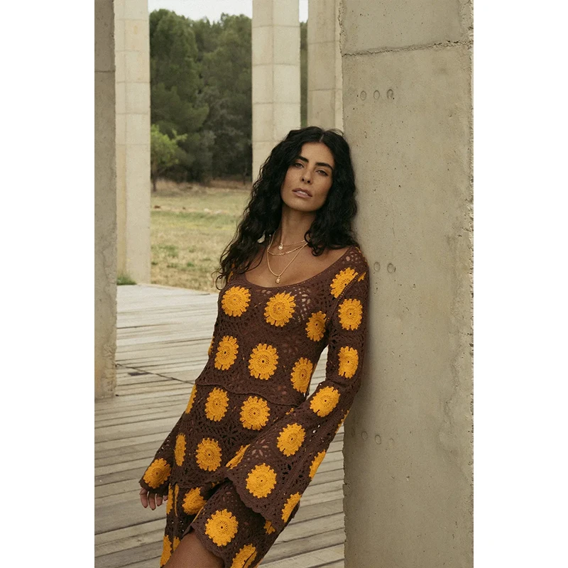 Newly arrived and designed knitted lightweight crochet dress casual crochet dress