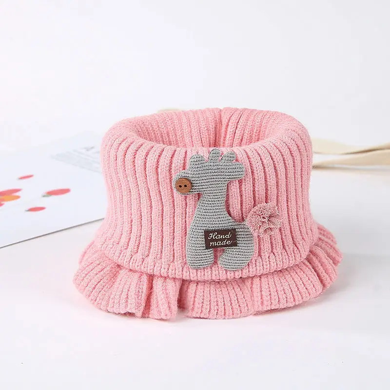 Baby Knitted Scarf Cartoon Giraffe Ruffle Neck Girls Kids Warm Scarves Collar Circle Outdoor Winter Scarfs