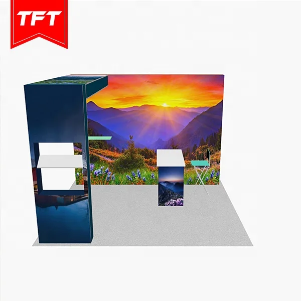 Печать на заказ портативный складной прямой металлический каркас двусторонний задний свет натяжение ткань фон Золотой