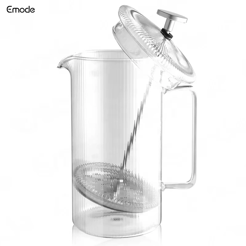 34 Ounce 1 Liter Ribbed Vertical Stripes Heat Resistant Glass Fluted French Press Coffee & Tea Sets Classic Coffee Press