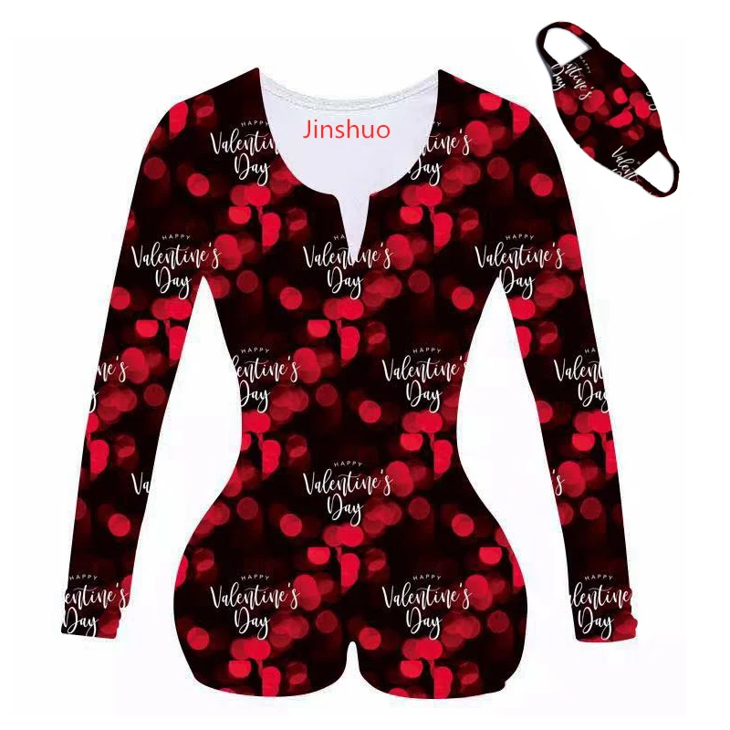 
2021 Cute New Years Onesie Lovely Valentine Gifts Women Valentines Onesie With Matching facemaks 