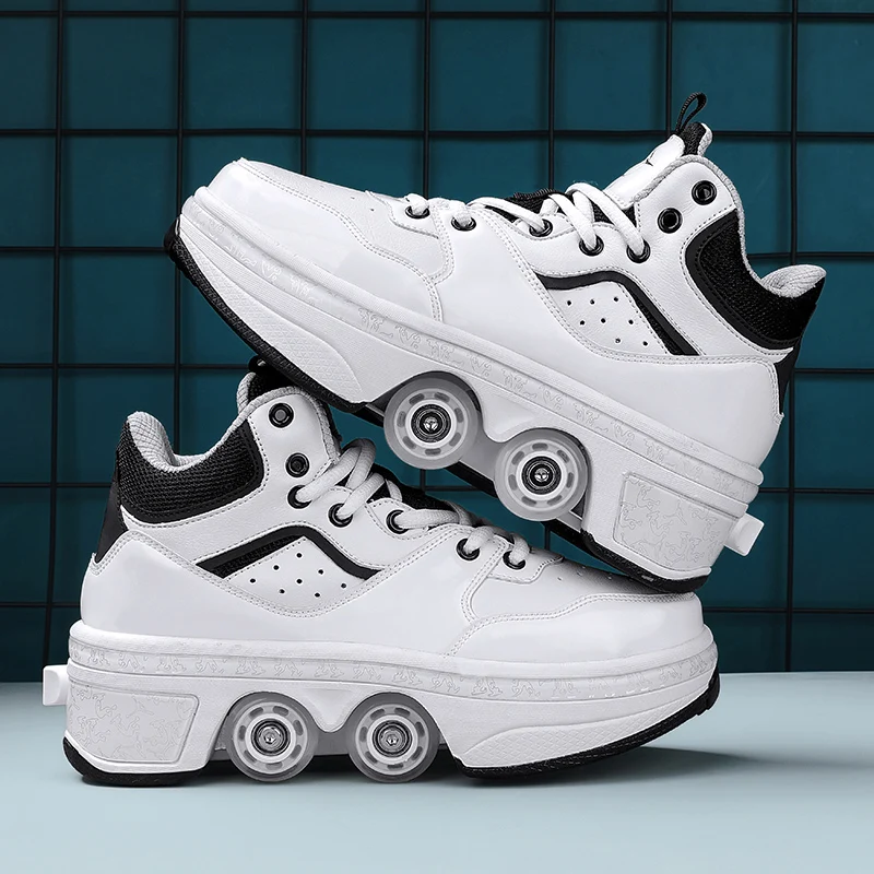 Wholesale Kids Kick Wheel Shoes 4 Wheels Adult Children Kick Roller Skate Shoes Synthetic Upper Material Summer Winter Sports