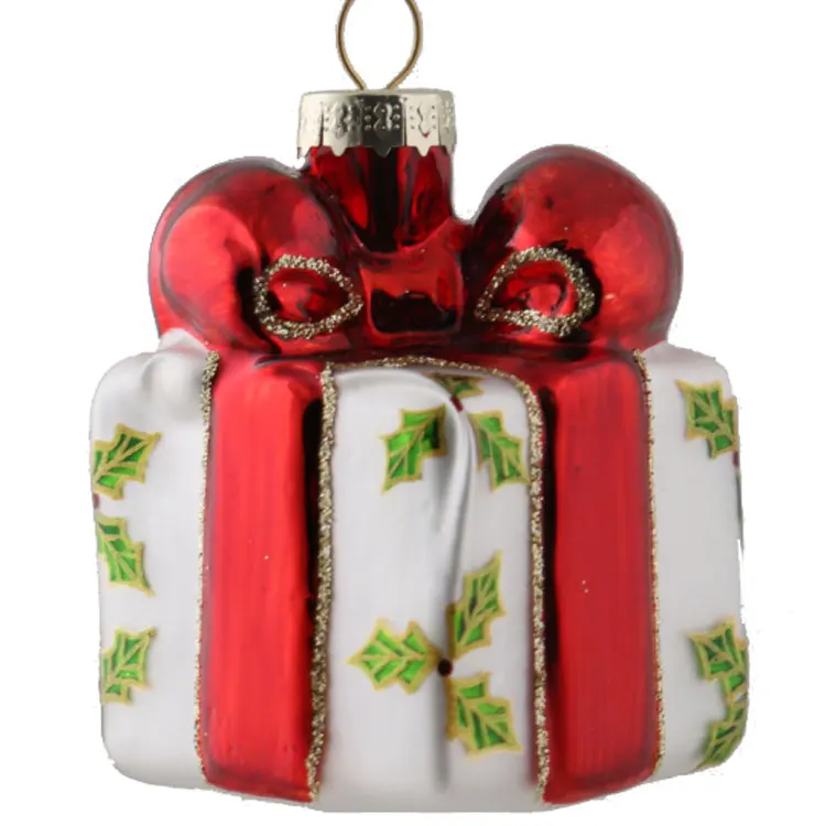 2021 wholesale gift box shape hanging glass christmas ornaments