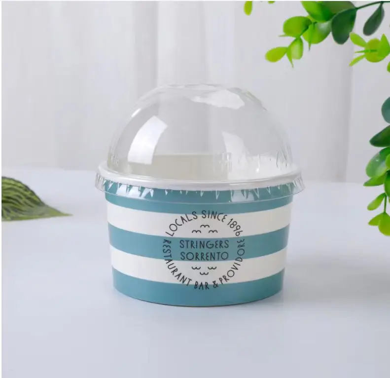 Factory Custom Printed Food Grade Food Packaging  Paper ice cream cup Disposable Oil proof Take away packaging  with lid