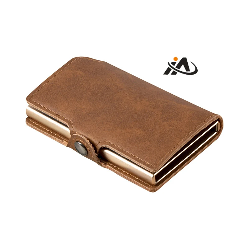Vintage classic leather card holder rfid business pop up case mini smart leather wallet
