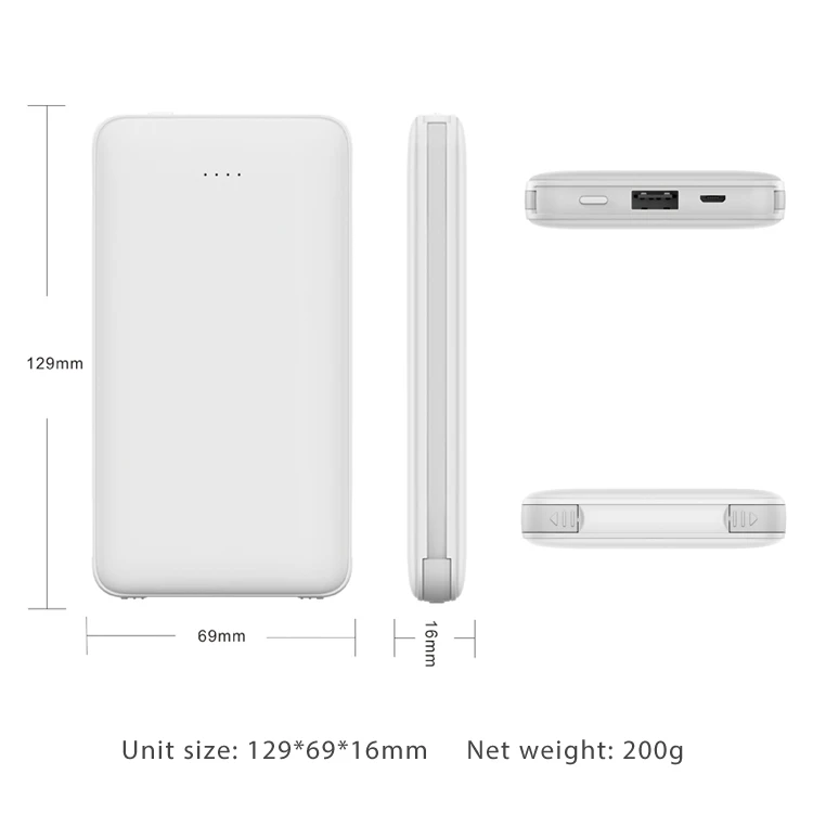
2019 New! Super Slim built-in Dual cable mobile power bank 10000mah for promotion 