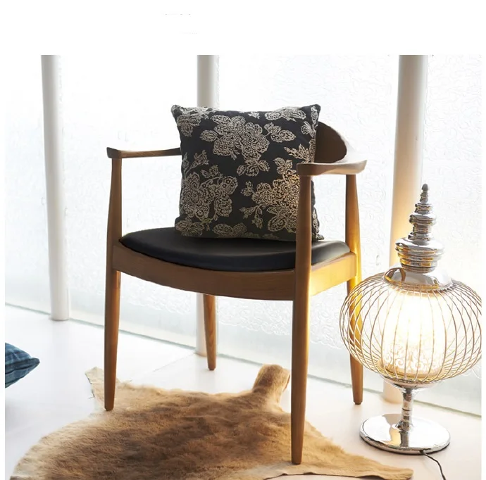 Modern leather padded wooden dining chairs Solid wood Kennedy armchair for meetings and conferences