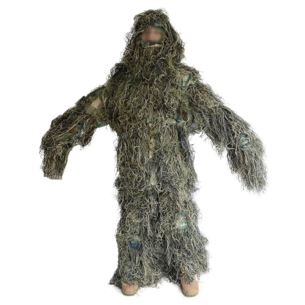3D Hunting Ghillie Suit 4 PCS Sniper Tactical Camouflage Clothing Hunting Birding Suit Breathable Lightweight Camo leaf ghillie