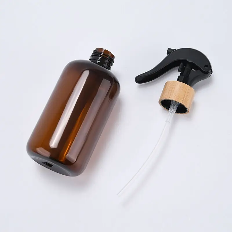 100ml 120ml 150ml 250ml 300ml 500ml plastic pet bottle with bamboo trigger sprayer for cosmetics cleaning