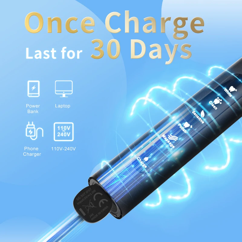 Seago SG507 5 Modes 40000 VPM Motor Smart Timer Oral Care Whitening Rechargeable Sonic Electric Toothbrush