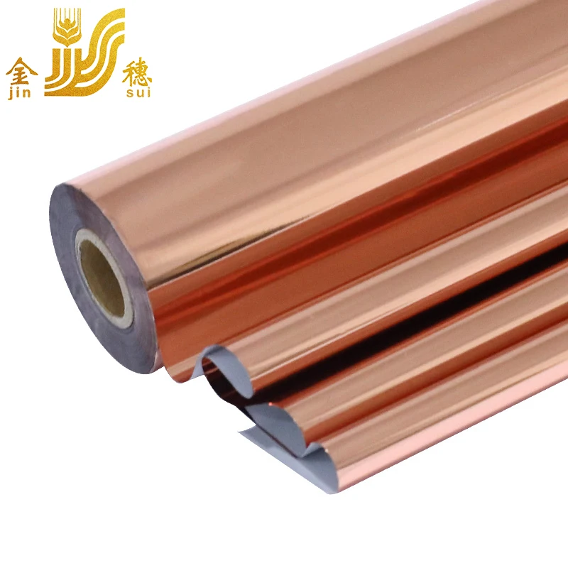 JINSUI Glossy Rose Gold Hot Stamping Foil Roll for ABS BOPP PP PET PVC PPO Acrylic