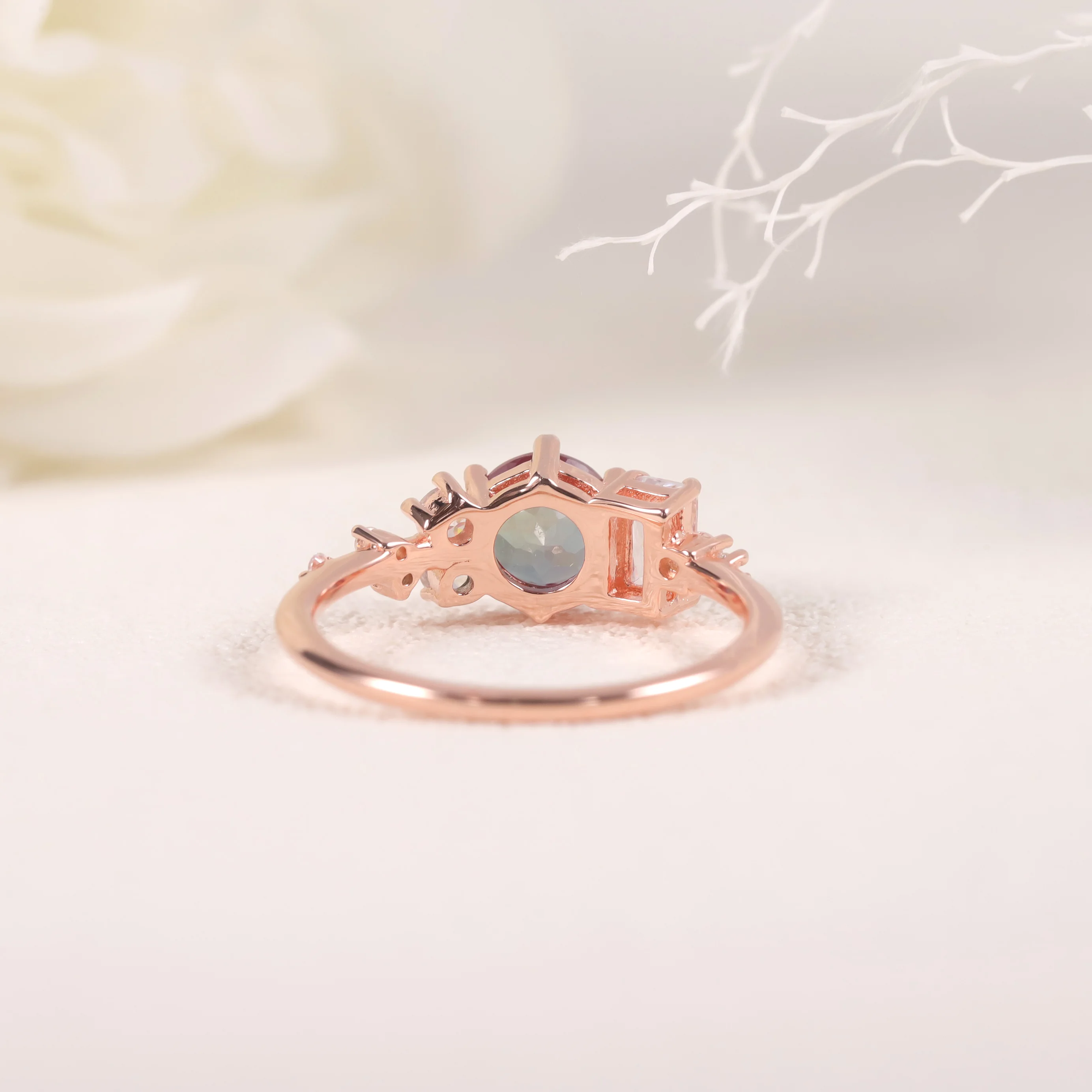 OL1004 Competitive Pricing 14K Jewelry Round 6mm Alexandrite Moissanite Diamond Solid Gold Dainty Finger Rings for Girls