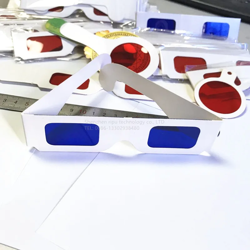 Handheld 3D paper glasses red blue green orange lens customized logo printing