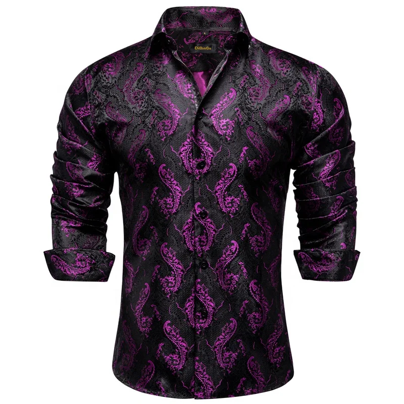 2023 Mens Casual Luxury Print  Brand Dress Shirts Paisley Jacquard Slim Shirt Party Wedding Club Red Social Shirt
