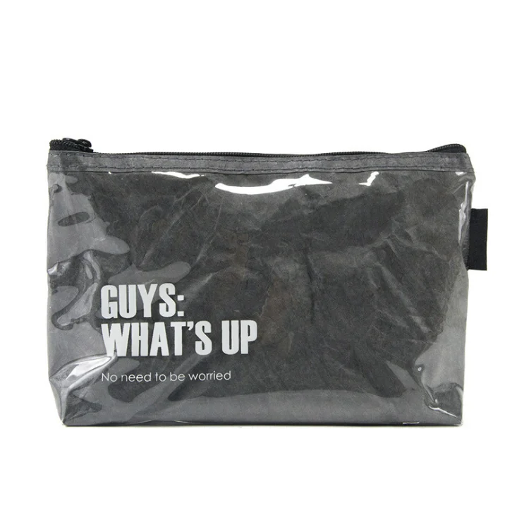 Custom Washable Kraft Paper Cosmetic Bag Waterproof Travel Cosmetic Pouch Tyvek Makeup Zipper Cosmetic Bag