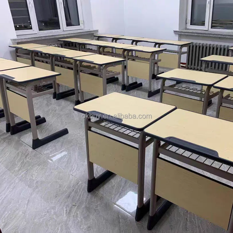 Factory Direct Supply Modern Cheap Plastic Plywood Metal Frame Ergonomic School Class Student Study Single Desk And Chair Set