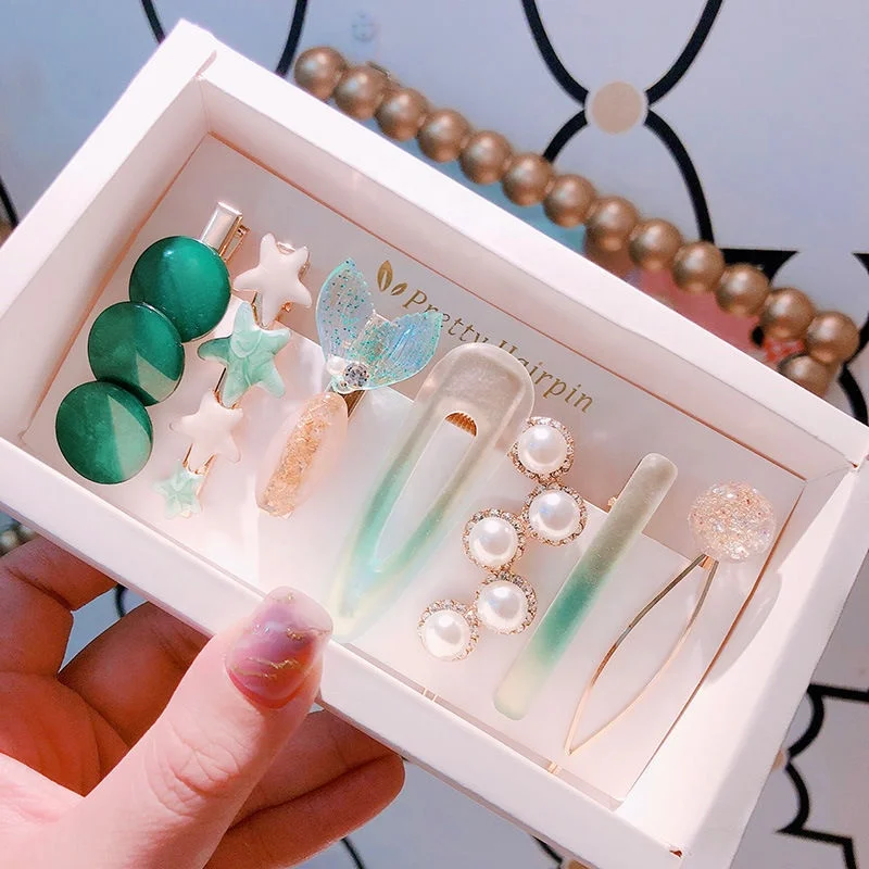 Hot Sale Korean Vintage Pearl Marble Hairpin Hair Accessories Set Fashion Clip for Women