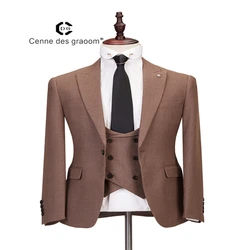 Mens Suits 3 Piece Slim Fit Wedding coffee Business Dinner Suit for Men Cenne des graoom Lapel Blazer Waistcoat Trousers