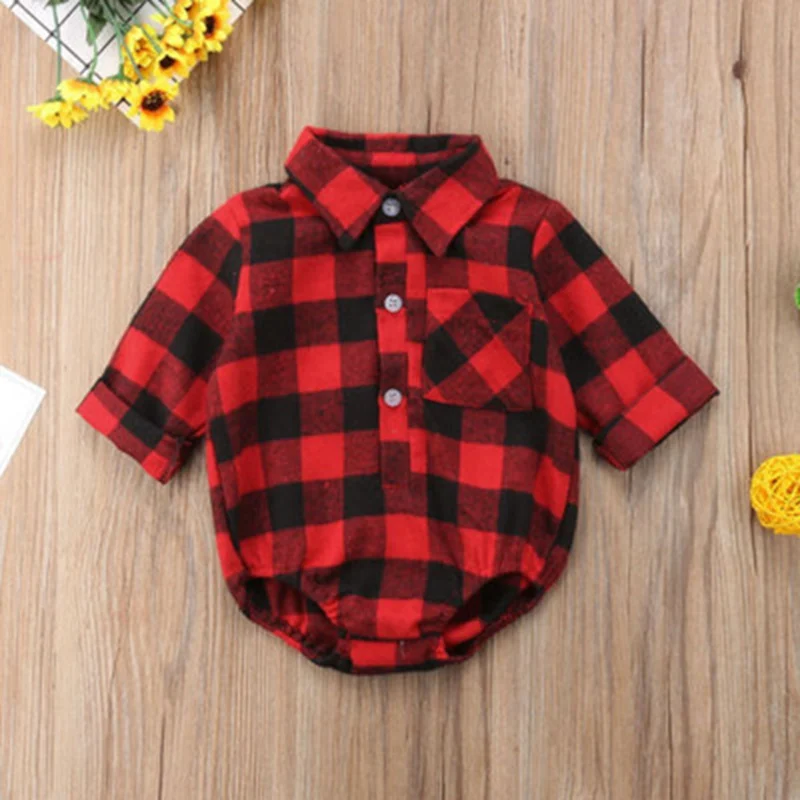 Newborn Christmas Romper Cartoon Elk Baby Girls Boys Plaid Rompers 4Size for 0-18M