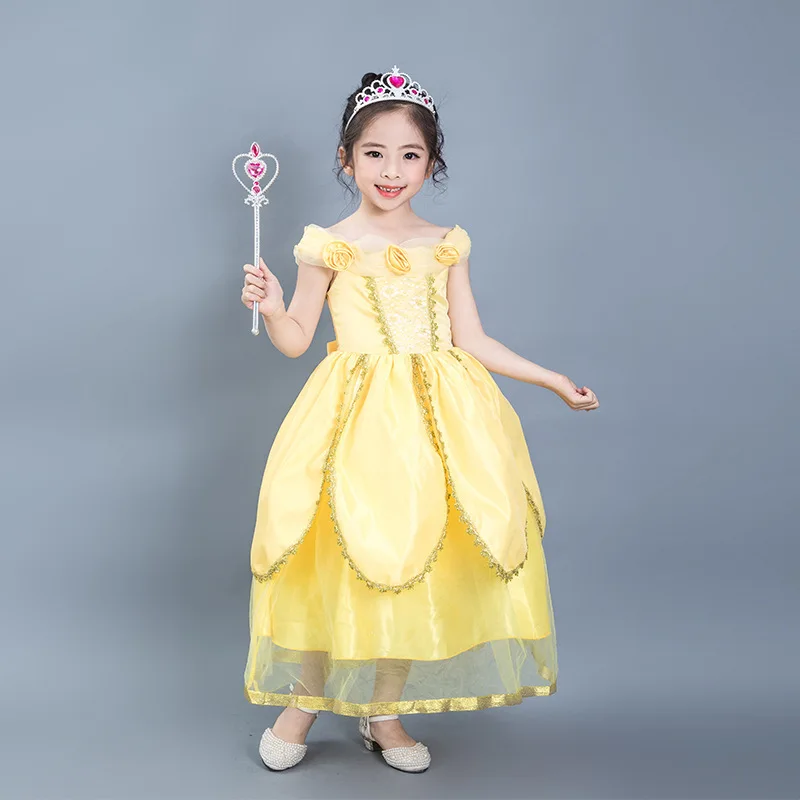 Belle Princess Dress Girl Birthday Party Beauty and the Beast Baby Fashion Dress Children Day Performance Dress