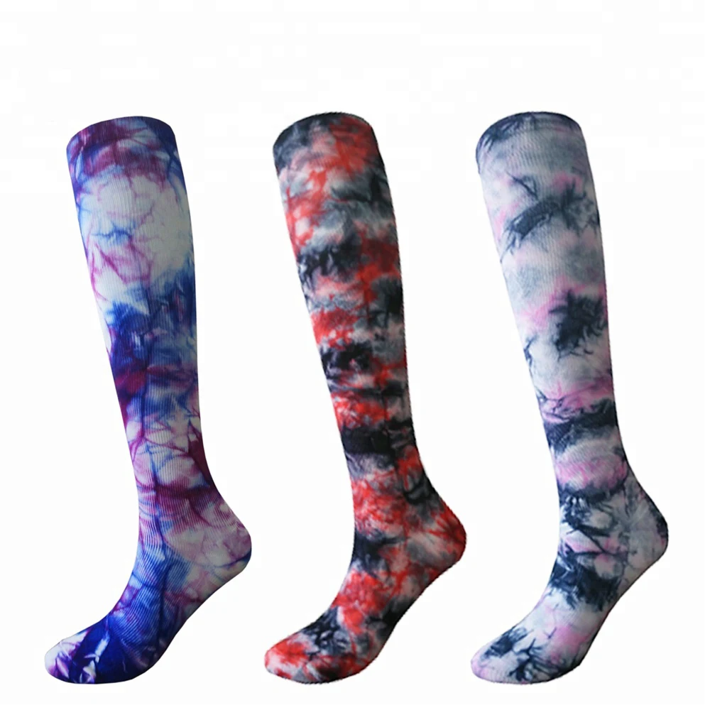 Wholesale novelty polyester printing knee high wide calf custom tie dye sublimation compression socks