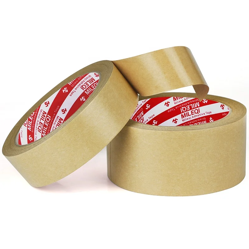Высококачественная самоклеящаяся лента Mileqi с принтом на заказ, не активируемая водой, усиленная коричневая крафт-бумага, упаковочная лента