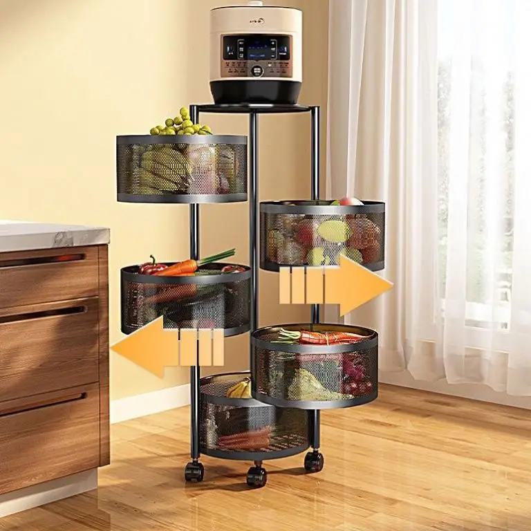 Kitchen Vegetable Rack 3 layers Round Fruit and Vegetable Basket Storage Trolley