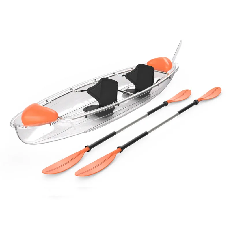 New design small plastic transparent double rowing boats crystal canoe/kayak clear bottom kayak with paddle