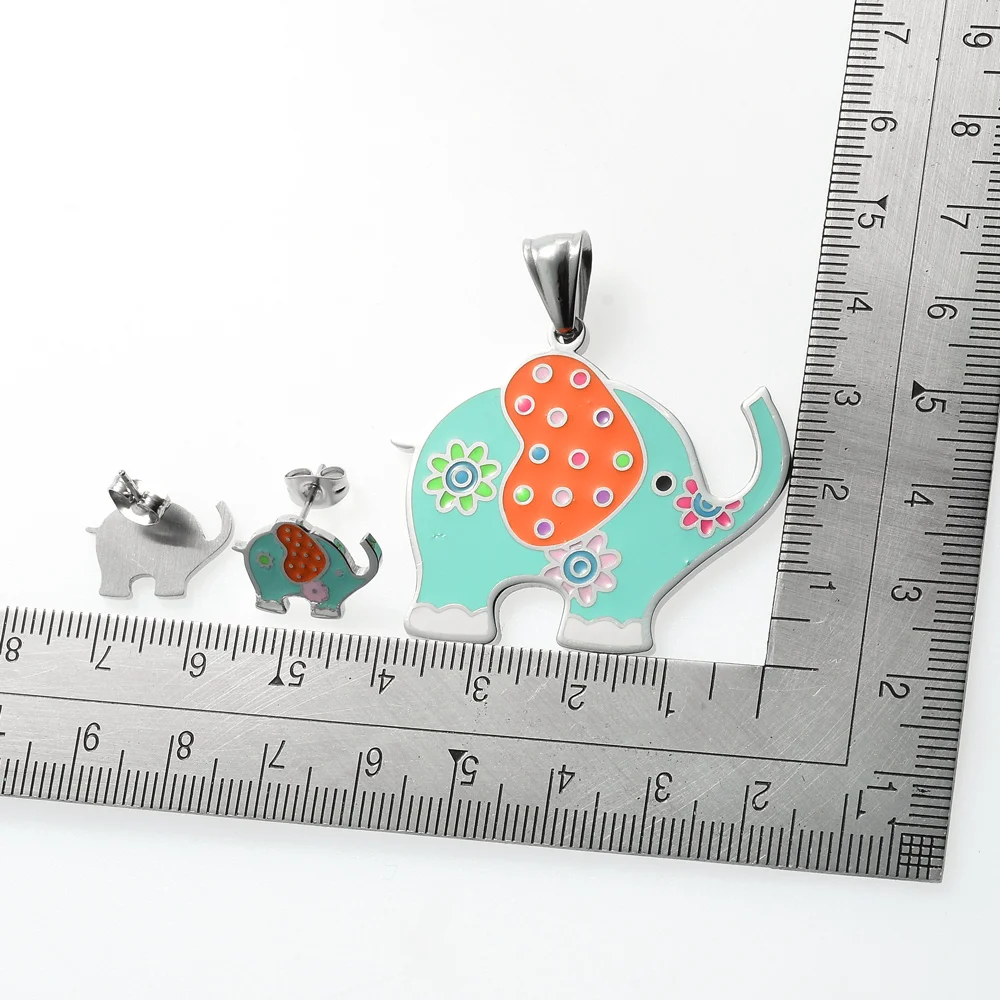 Wholesale Price Cartoon Elephant Jewelry Girl Stainless Steel Gold Children Baby Jewelry Set